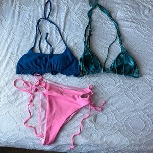 SHEIN Blue Bikini Tops and Pink High Waist Tie Bikini Bottom